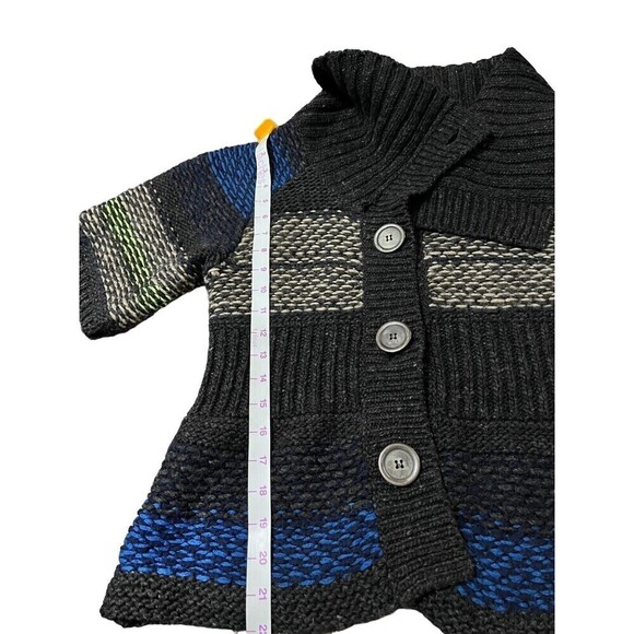 Free People Cowl V Neck Cardigan Sweater Gray Blue Lime Striped Size XS - Picture 8 of 9